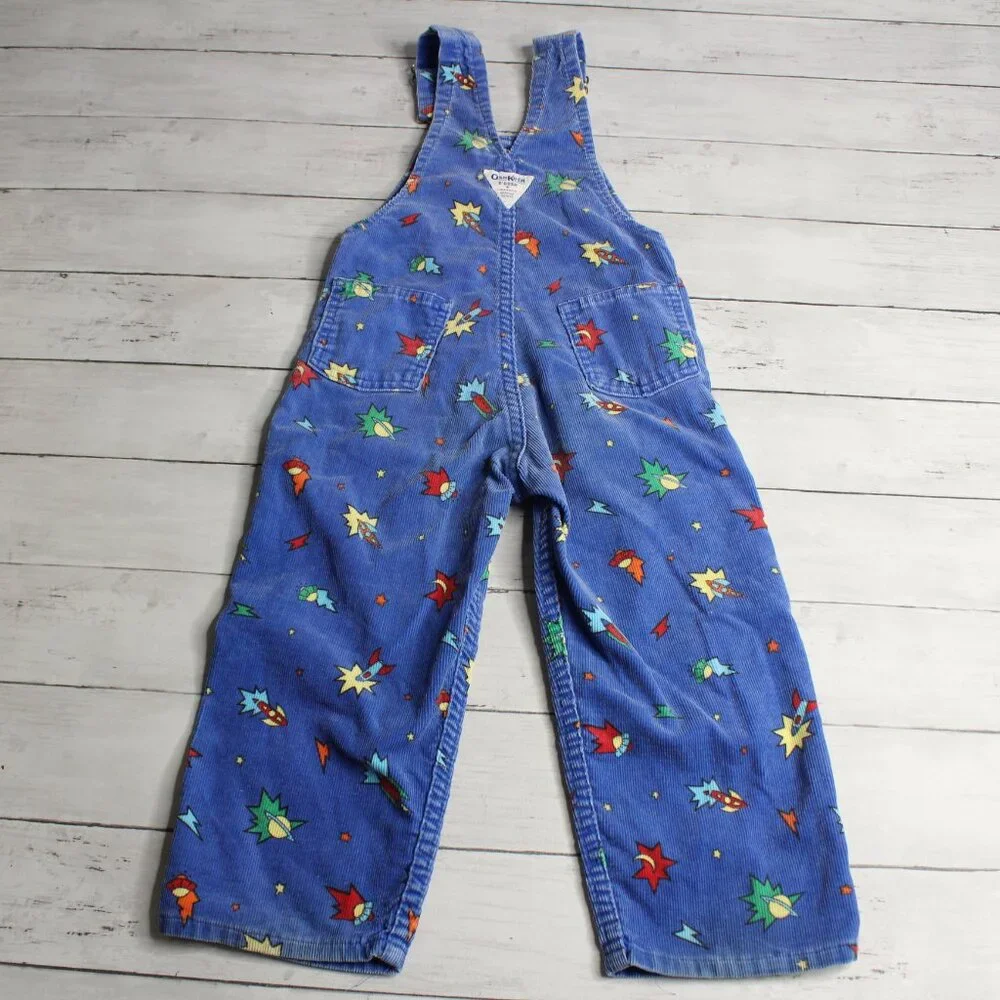 Vintage Oshkosh B'gosh Boy's Vestbak Bib Overalls Size 4T Space Rocket USA
